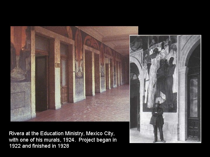 Rivera at the Education Ministry, Mexico City, with one of his murals, 1924. Project