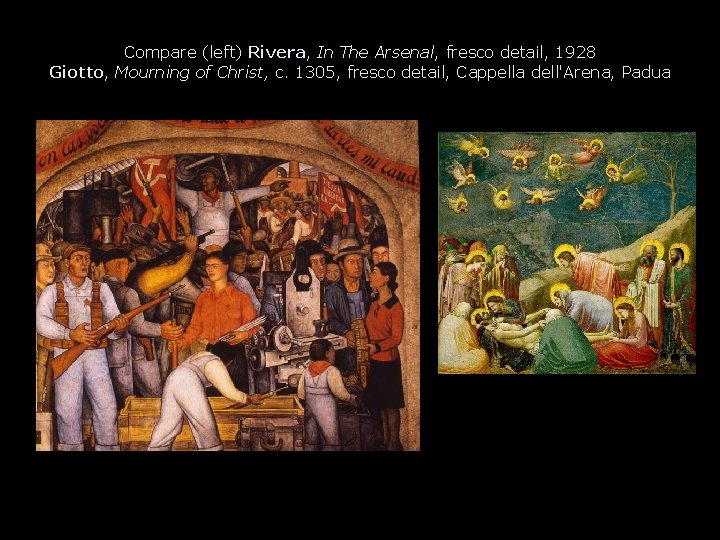 Compare (left) Rivera, In The Arsenal, fresco detail, 1928 Giotto, Mourning of Christ, c.