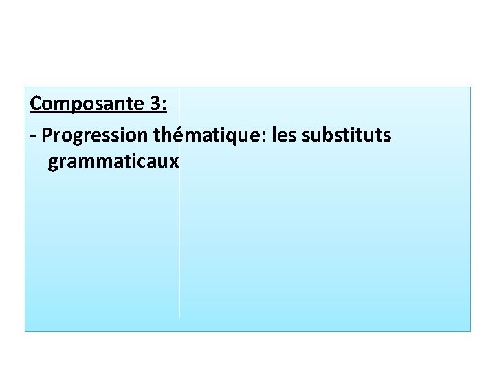 Composante 3: - Progression thématique: les substituts grammaticaux 