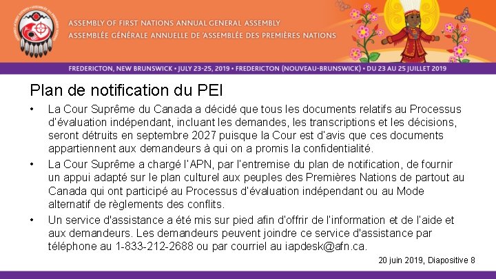 Plan de notification du PEI • • • La Cour Suprême du Canada a