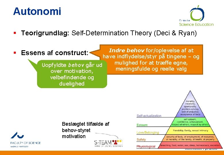 Autonomi § Teorigrundlag: Self-Determination Theory (Deci & Ryan) Indre behov for/oplevelse af at have