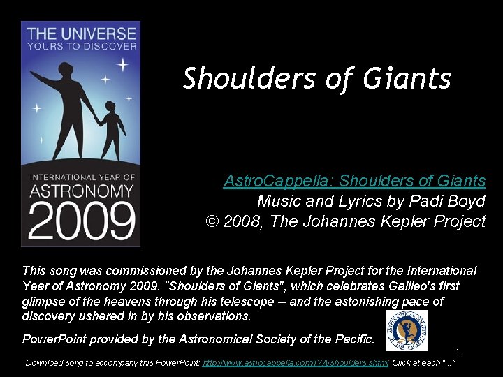 Shoulders of Giants Astro. Cappella: Shoulders of Giants Music and Lyrics by Padi Boyd