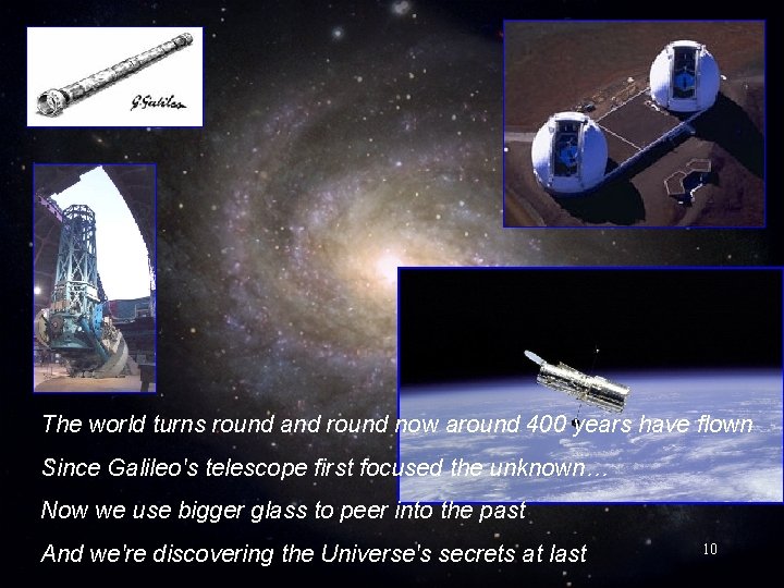 The world turns round and round now around 400 years have flown Since Galileo's