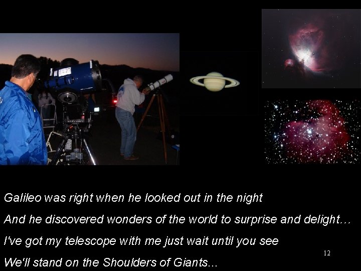 Galileo was right when he looked out in the night And he discovered wonders