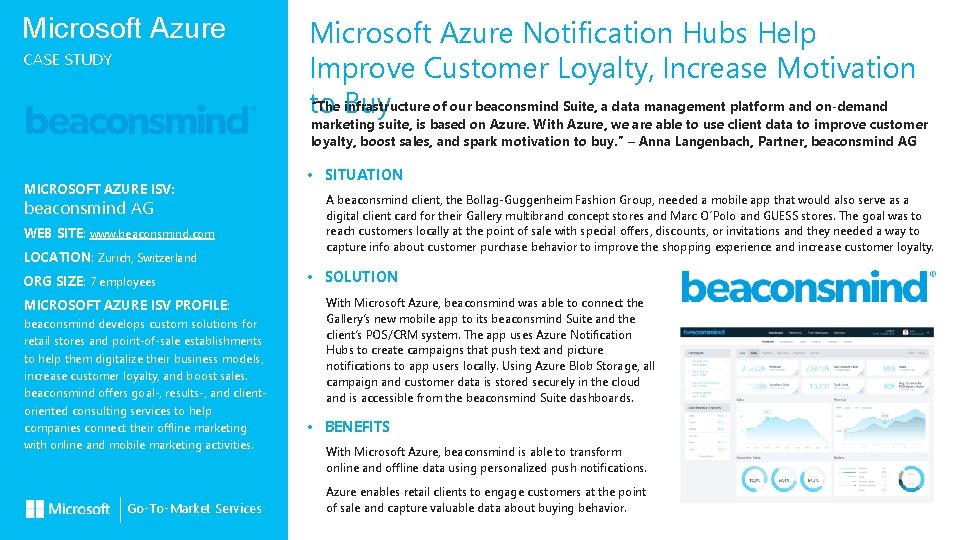 Microsoft Azure CASE STUDY Microsoft Azure Notification Hubs Help Improve Customer Loyalty, Increase Motivation