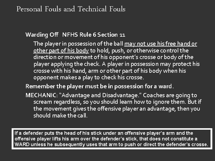 Personal Fouls and Technical Fouls Warding Off NFHS Rule 6 Section 11 The player