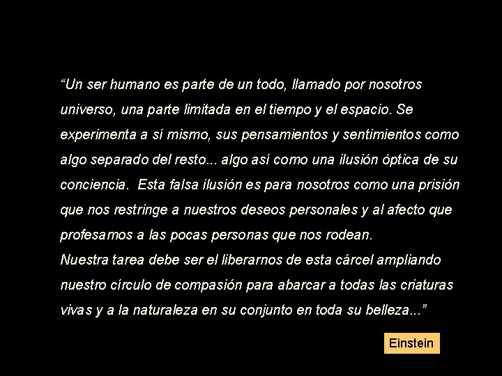 “Un ser humano es parte de un todo, llamado por nosotros universo, una parte