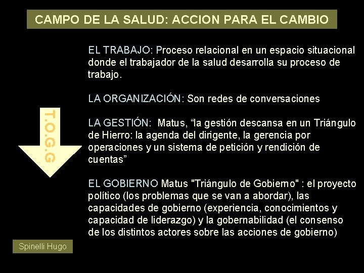 CAMPO DE LA SALUD: ACCION PARA EL CAMBIO EL TRABAJO: Proceso relacional en un