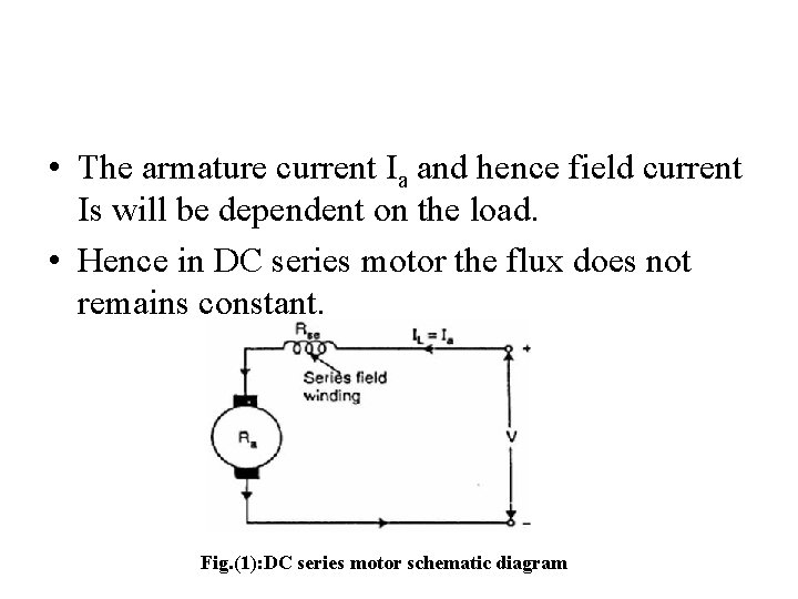  • The armature current Ia and hence field current Is will be dependent