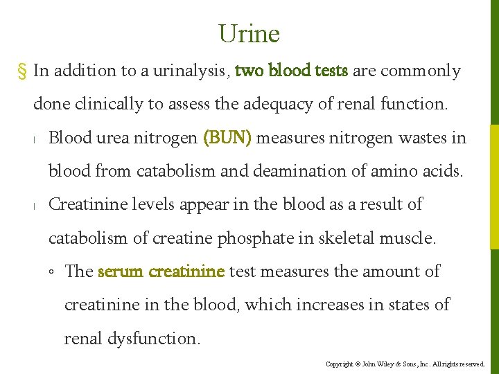 Urine § In addition to a urinalysis, two blood tests are commonly done clinically