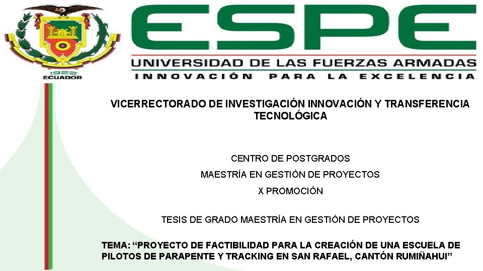 VICERRECTORADO DE INVESTIGACIÓN INNOVACIÓN Y TRANSFERENCIA TECNOLÓGICA PORTADA CENTRO DE POSTGRADOS MAESTRÍA EN GESTIÓN