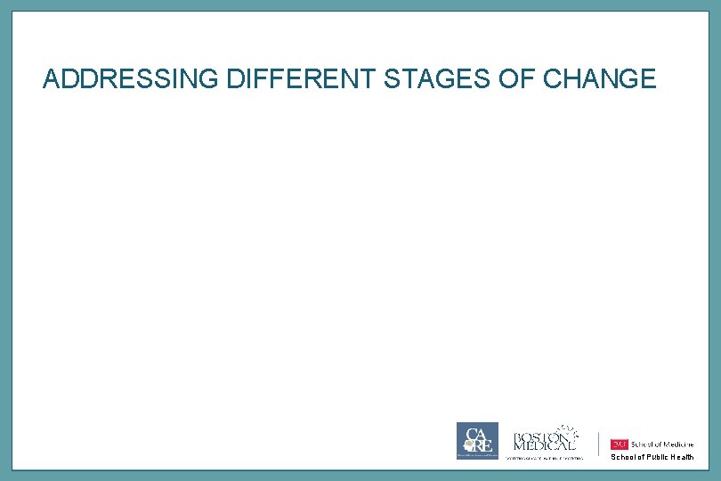 ADDRESSING DIFFERENT STAGES OF CHANGE School of Public Health 