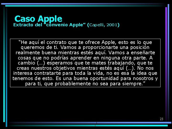 Caso Apple Extracto del “convenio Apple” (Capelli, 2001) “He aquí el contrato que te