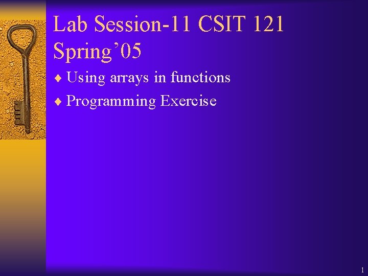 Lab Session-11 CSIT 121 Spring’ 05 ¨ Using arrays in functions ¨ Programming Exercise