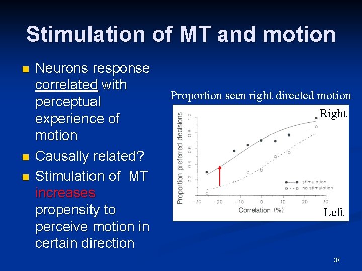 Stimulation of MT and motion n Neurons response correlated with perceptual experience of motion