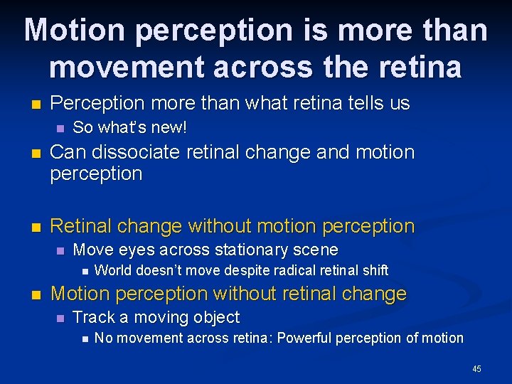 Motion perception is more than movement across the retina n Perception more than what