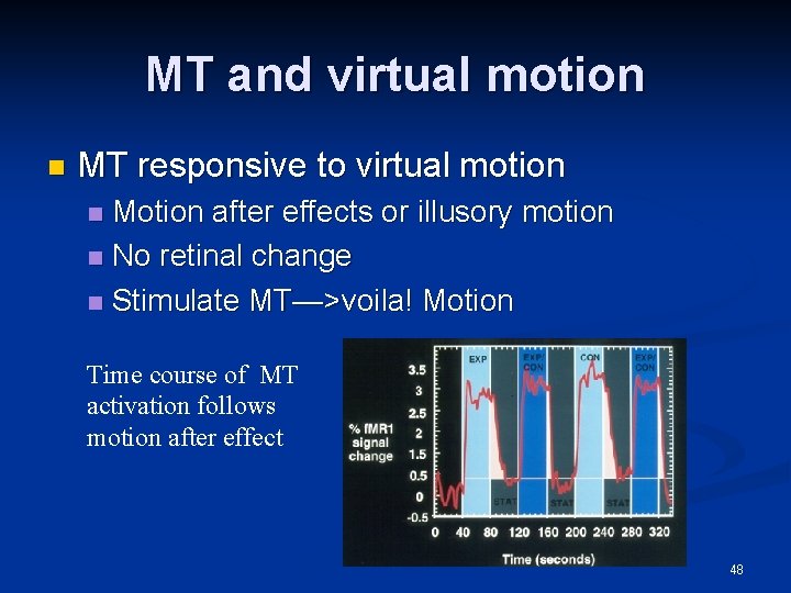 MT and virtual motion n MT responsive to virtual motion Motion after effects or