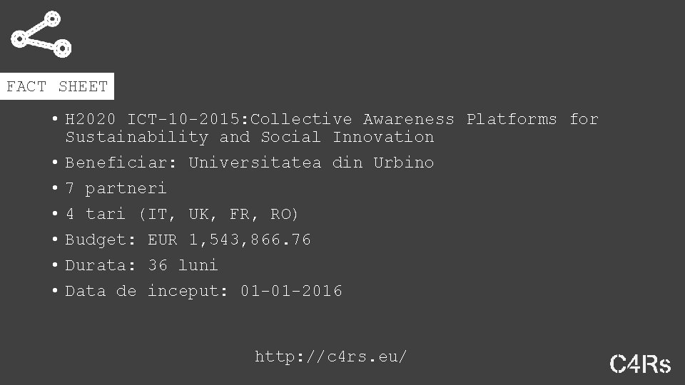 FACT SHEET • H 2020 ICT-10 -2015: Collective Awareness Platforms for Sustainability and Social