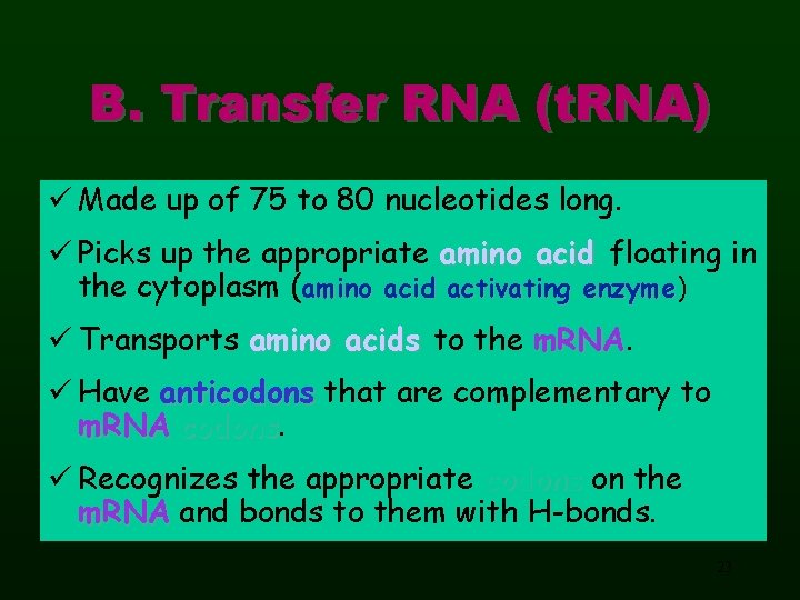 B. Transfer RNA (t. RNA) ü Made up of 75 to 80 nucleotides long.