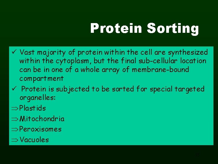 Protein Sorting ü Vast majority of protein within the cell are synthesized within the