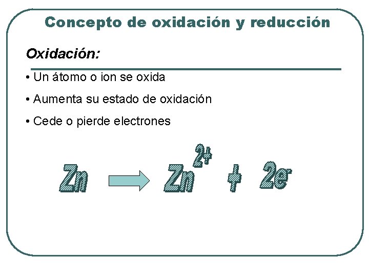 Concepto de oxidación y reducción Oxidación: • Un átomo o ion se oxida • Concepto de oxidación y reducción Oxidación: • Un átomo o ion se oxida •