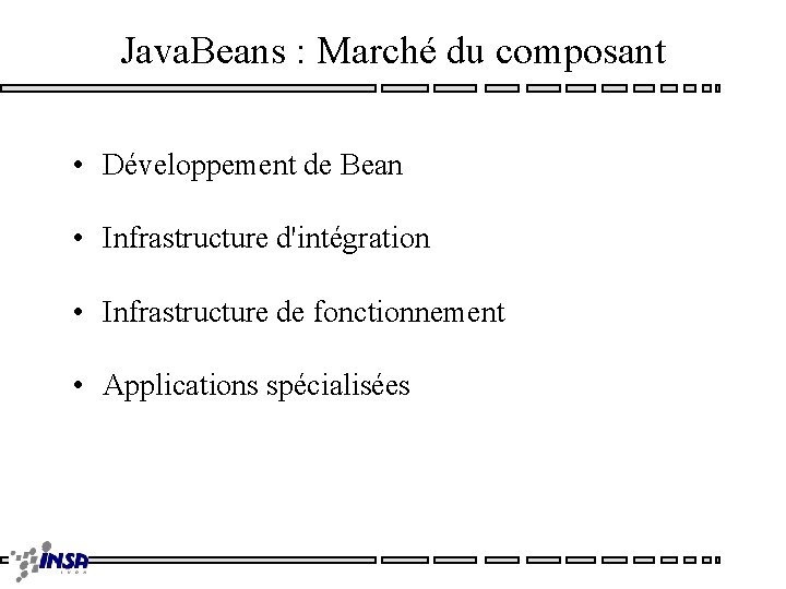 Java. Beans : Marché du composant • Développement de Bean • Infrastructure d'intégration •