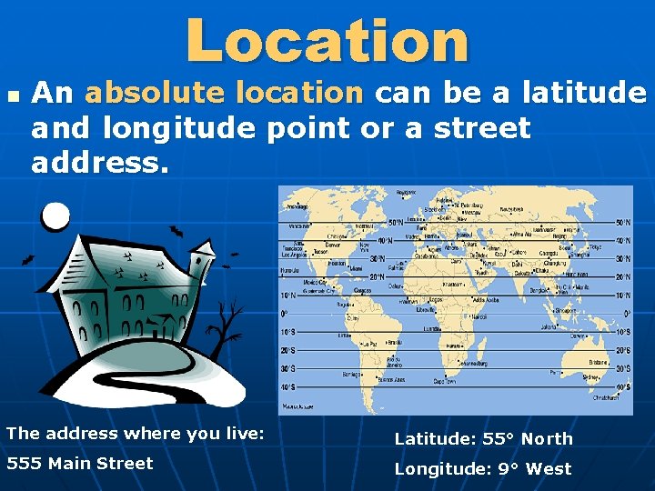 Location n An absolute location can be a latitude and longitude point or a