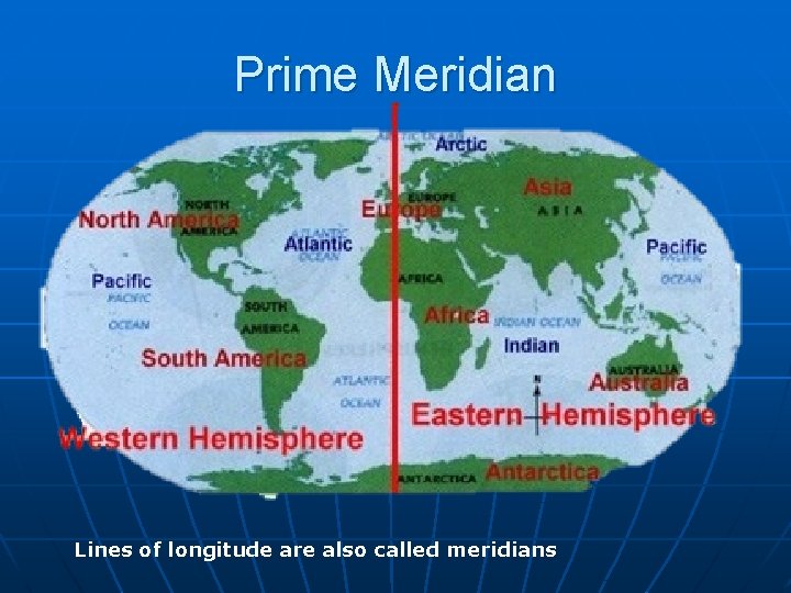 Prime Meridian Lines of longitude are also called meridians 