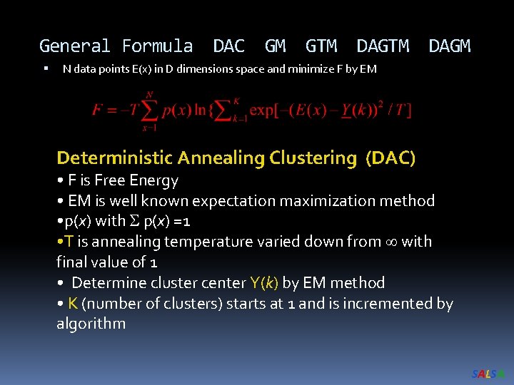 General Formula DAC GM GTM DAGM N data points E(x) in D dimensions space