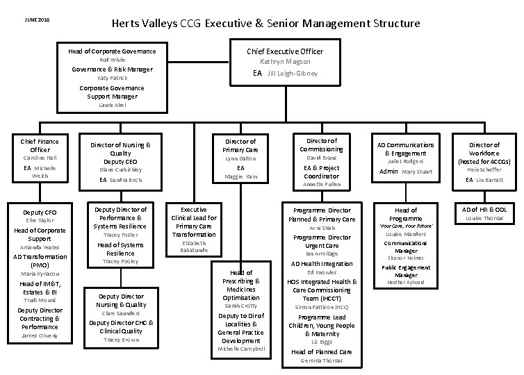 JUNE 2018 Herts Valleys CCG Executive & Senior Management Structure Chief Executive Officer Head