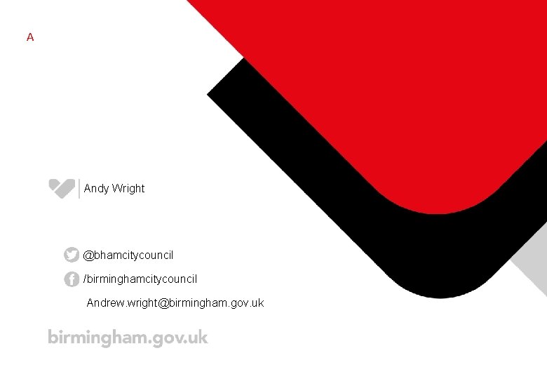 A Andy Wright @bhamcitycouncil /birminghamcitycouncil Andrew. wright@birmingham. gov. uk 