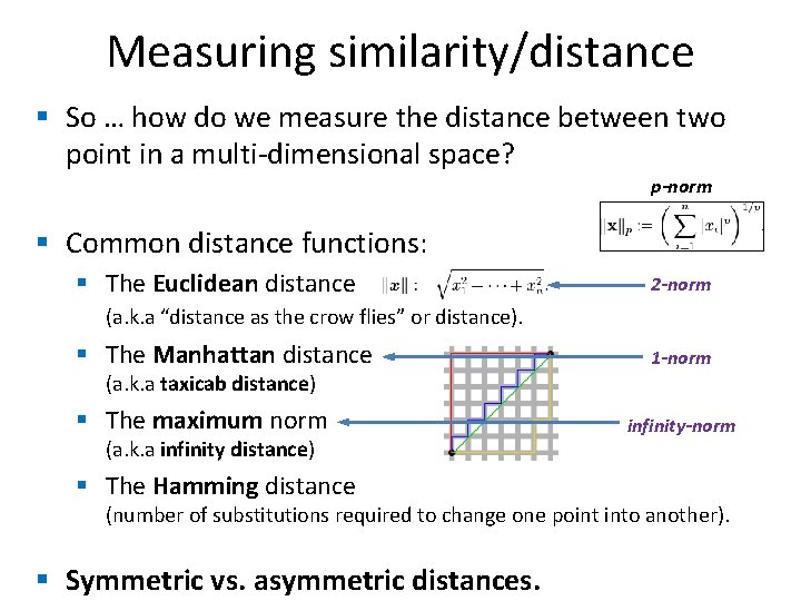 Measuring similarity/distance § So … how do we measure the distance between two point