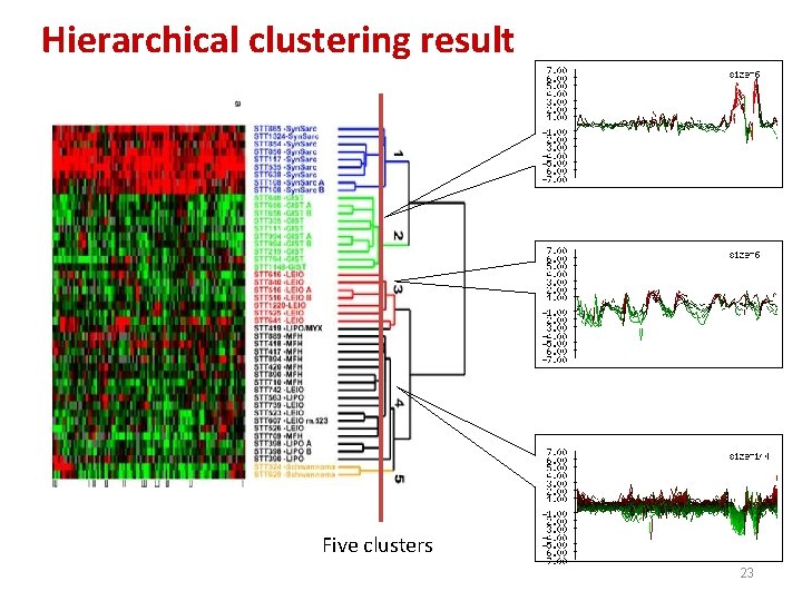 Hierarchical clustering result Five clusters 23 