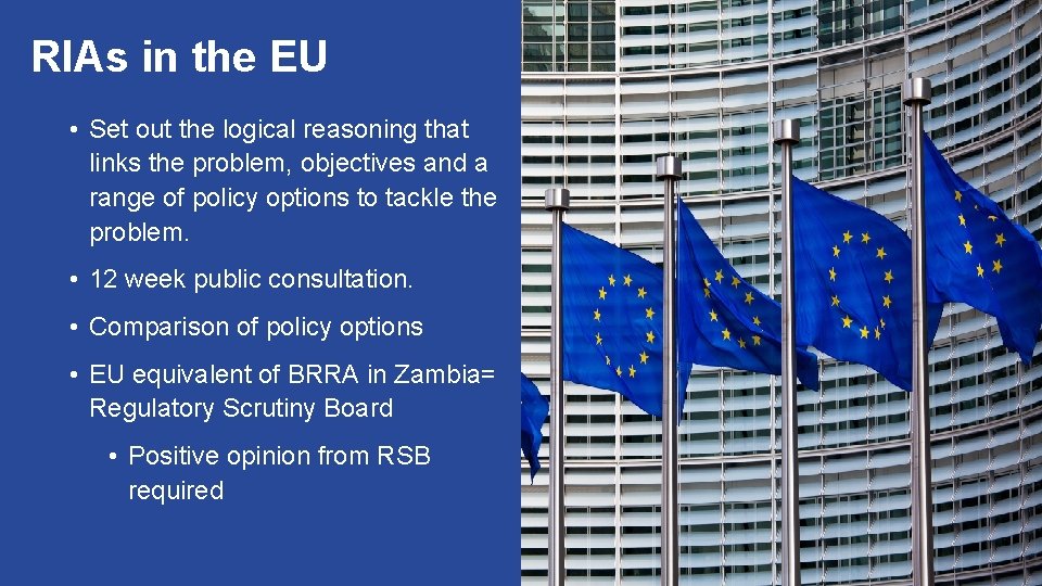 RIAs in the EU • Set out the logical reasoning that links the problem,