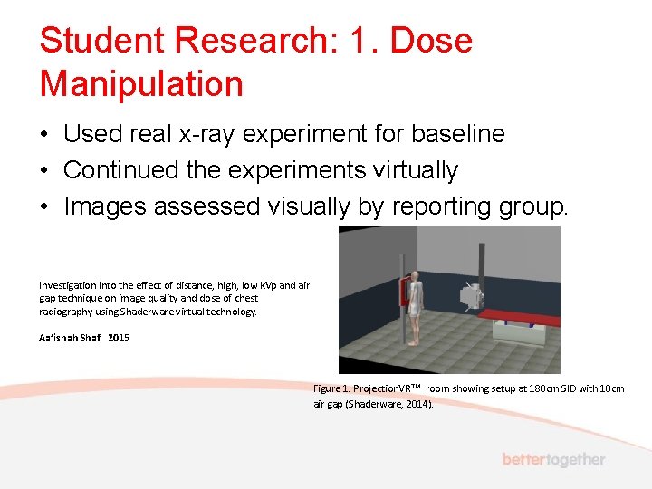 Student Research: 1. Dose Manipulation • Used real x-ray experiment for baseline • Continued