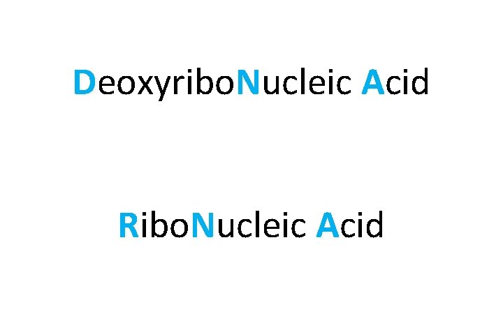 Deoxyribo. Nucleic Acid Ribo. Nucleic Acid 