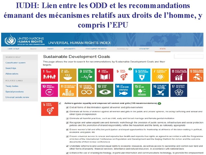 IUDH: Lien entre les ODD et les recommandations émanant des mécanismes relatifs aux droits