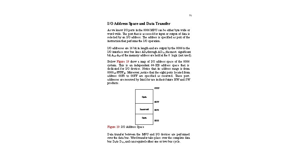 71 I/O Address Space and Data Transfer As we know I/O ports in the