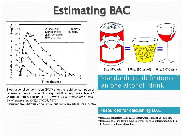 Estimating BAC Blood alcohol concentration (BAC) after the rapid consumption of different amounts of