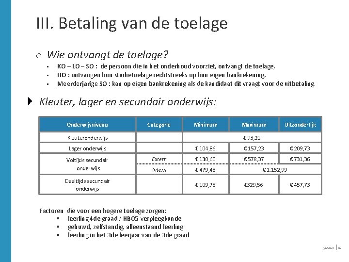 III. Betaling van de toelage o Wie ontvangt de toelage? § § § KO III. Betaling van de toelage o Wie ontvangt de toelage? § § § KO