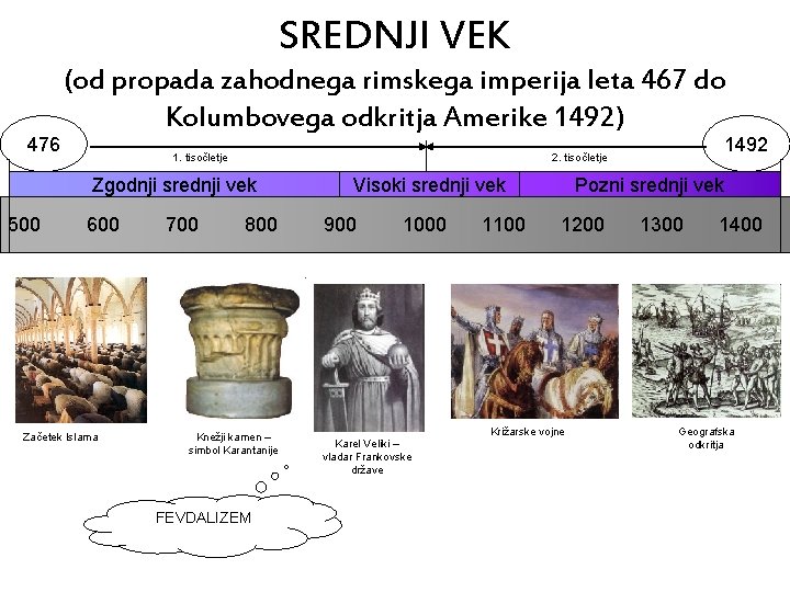 SREDNJI VEK 476 (od propada zahodnega rimskega imperija leta 467 do Kolumbovega odkritja Amerike