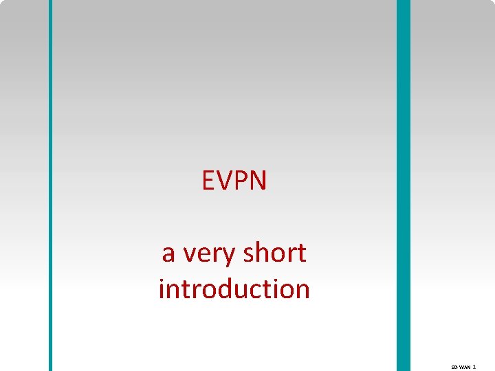 EVPN a very short introduction SD-WAN 1 