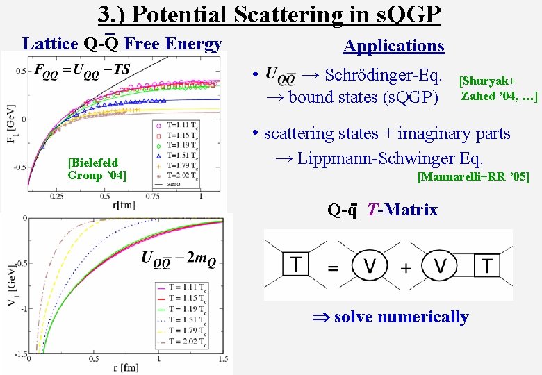 3. ) _ Potential Scattering in s. QGP Lattice Q-Q Free Energy Applications •