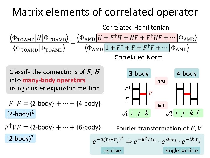 Matrix elements of correlated operator Correlated Hamiltonian Correlated Norm Classify the connections of F,
