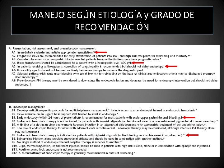 MANEJO SEGÚN ETIOLOGÍA y GRADO DE RECOMENDACIÓN MANEJO SEGÚN ETIOLOGÍA y GRADO DE RECOMENDACIÓN