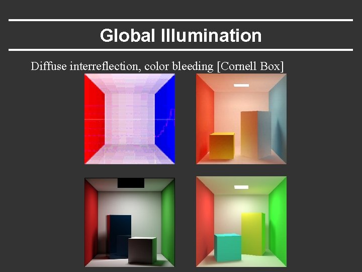 Global Illumination Diffuse interreflection, color bleeding [Cornell Box] 