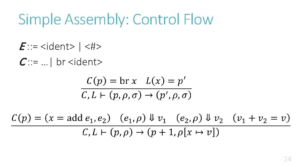 Simple Assembly: Control Flow E : : = <ident> | <#> C : :