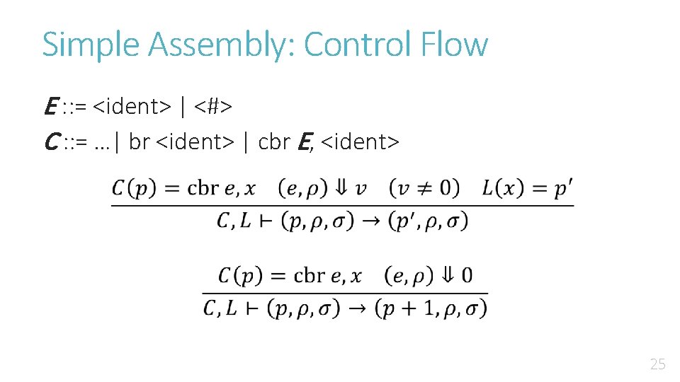 Simple Assembly: Control Flow E : : = <ident> | <#> C : :