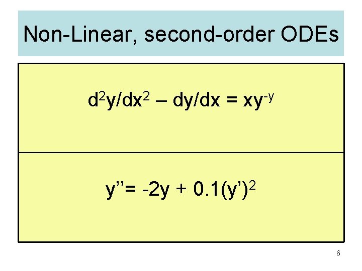 Non-Linear, second-order ODEs d 2 y/dx 2 – dy/dx = xy-y y’’= -2 y Non-Linear, second-order ODEs d 2 y/dx 2 – dy/dx = xy-y y’’= -2 y