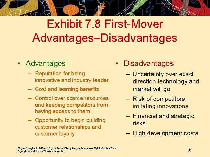 Exhibit 7. 8 First-Mover Advantages–Disadvantages • Advantages • Disadvantages – Reputation for being innovative